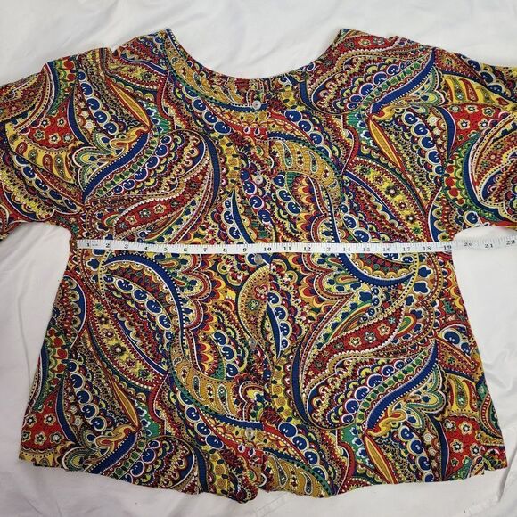 VINTAGE‎ 70s handmade button up paisley clowncore boxy top M - Picture 7 of 8